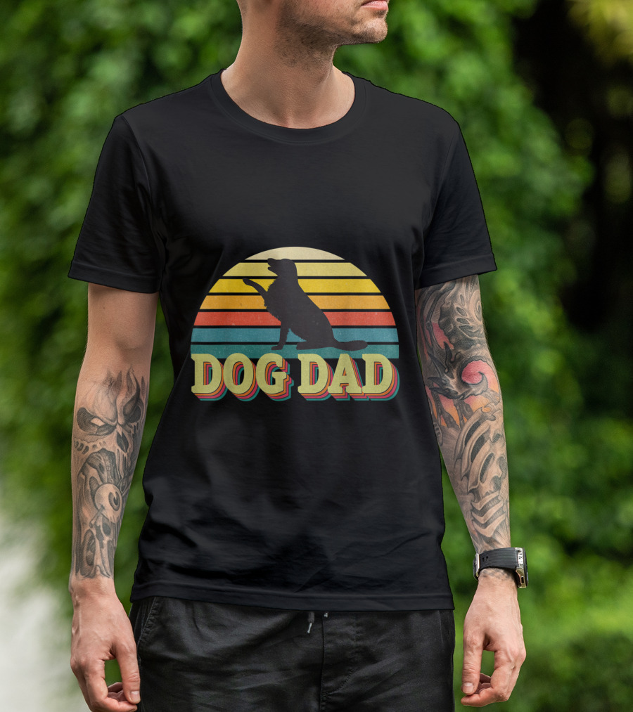 Retro Dog Dad Golden Retriever Silhouette Stripe T-Shirt
