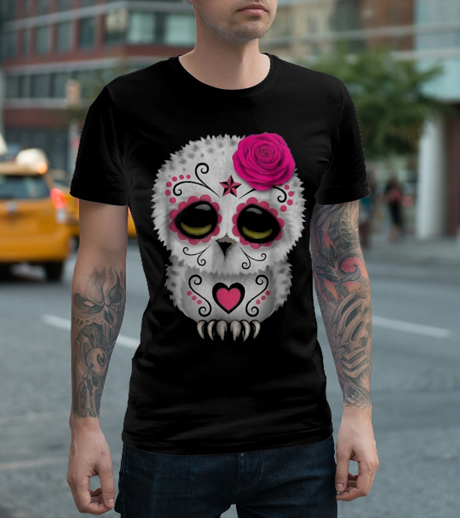 Sugar Skull Owl Día De Los Muertos T-Shirt