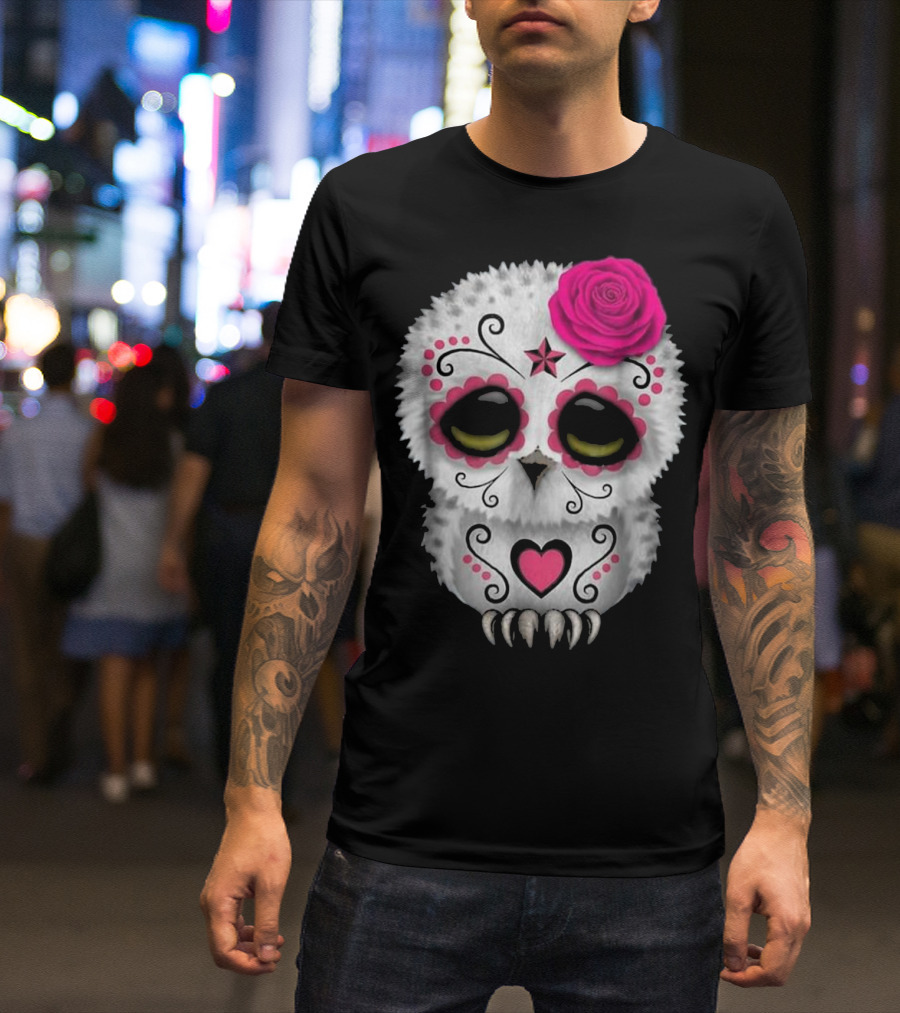 Sugar Skull Owl Día De Los Muertos T-Shirt