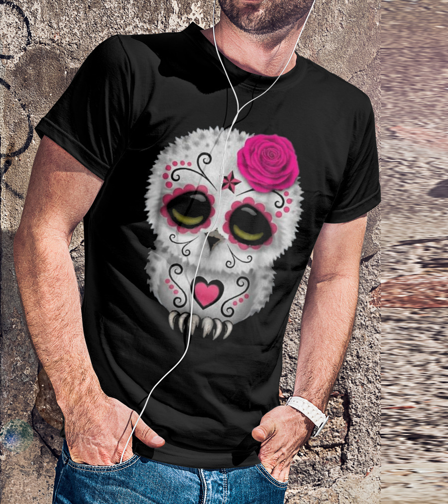Sugar Skull Owl Día De Los Muertos T-Shirt