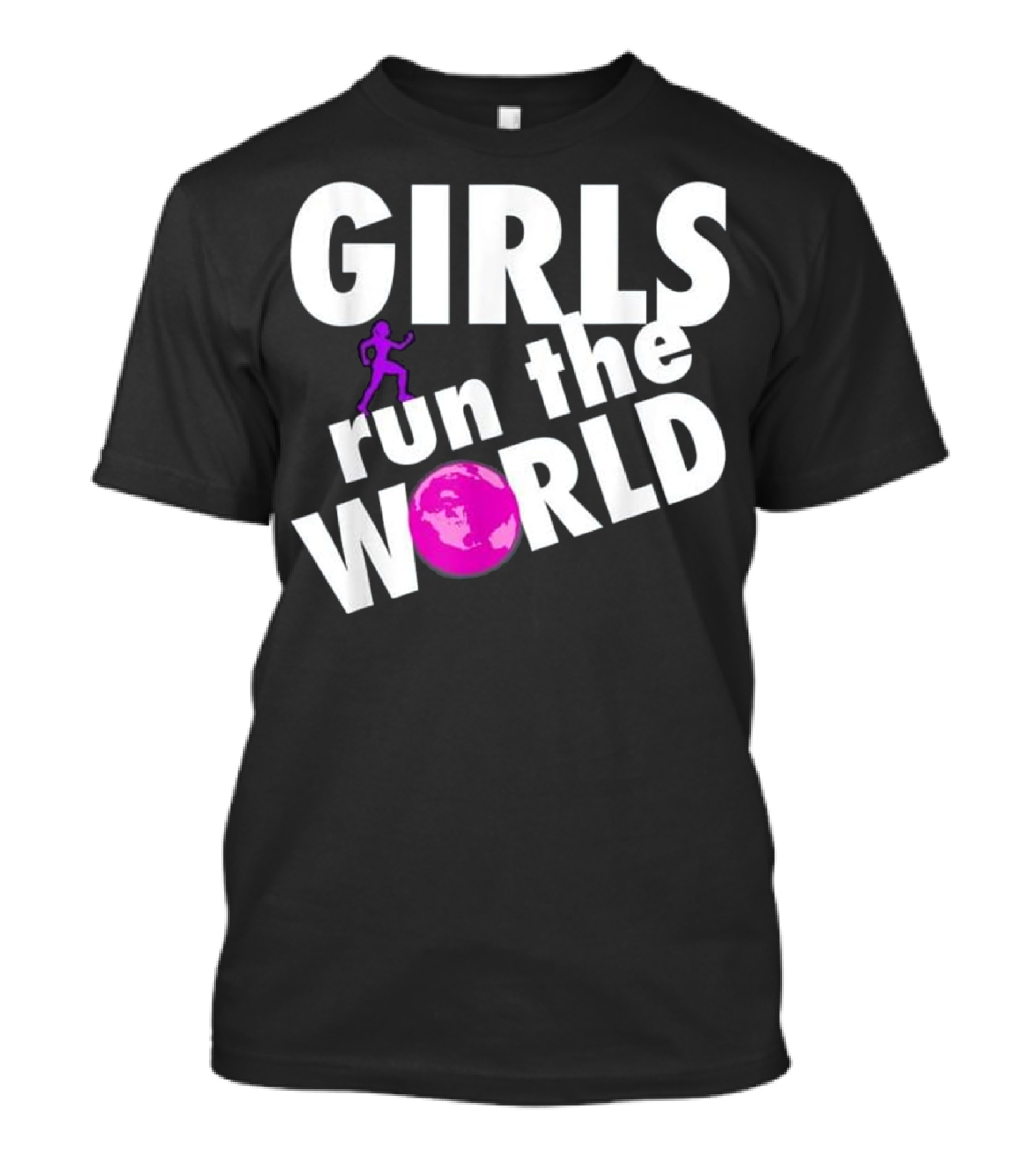 GIRLS RUN THE WORLD Girl Running Silhouette Purple Earth T-Shirt