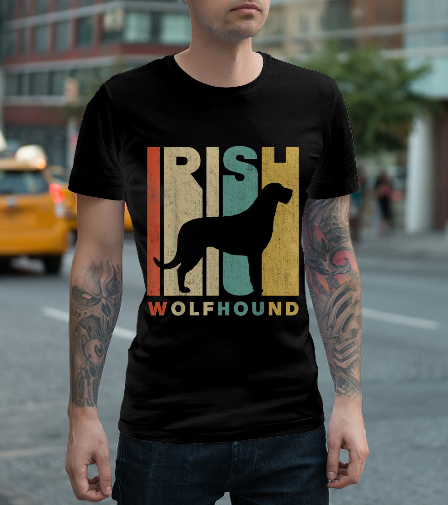 Irish Wolfhound Vintage Silhouette Retro Color Block T-Shirt