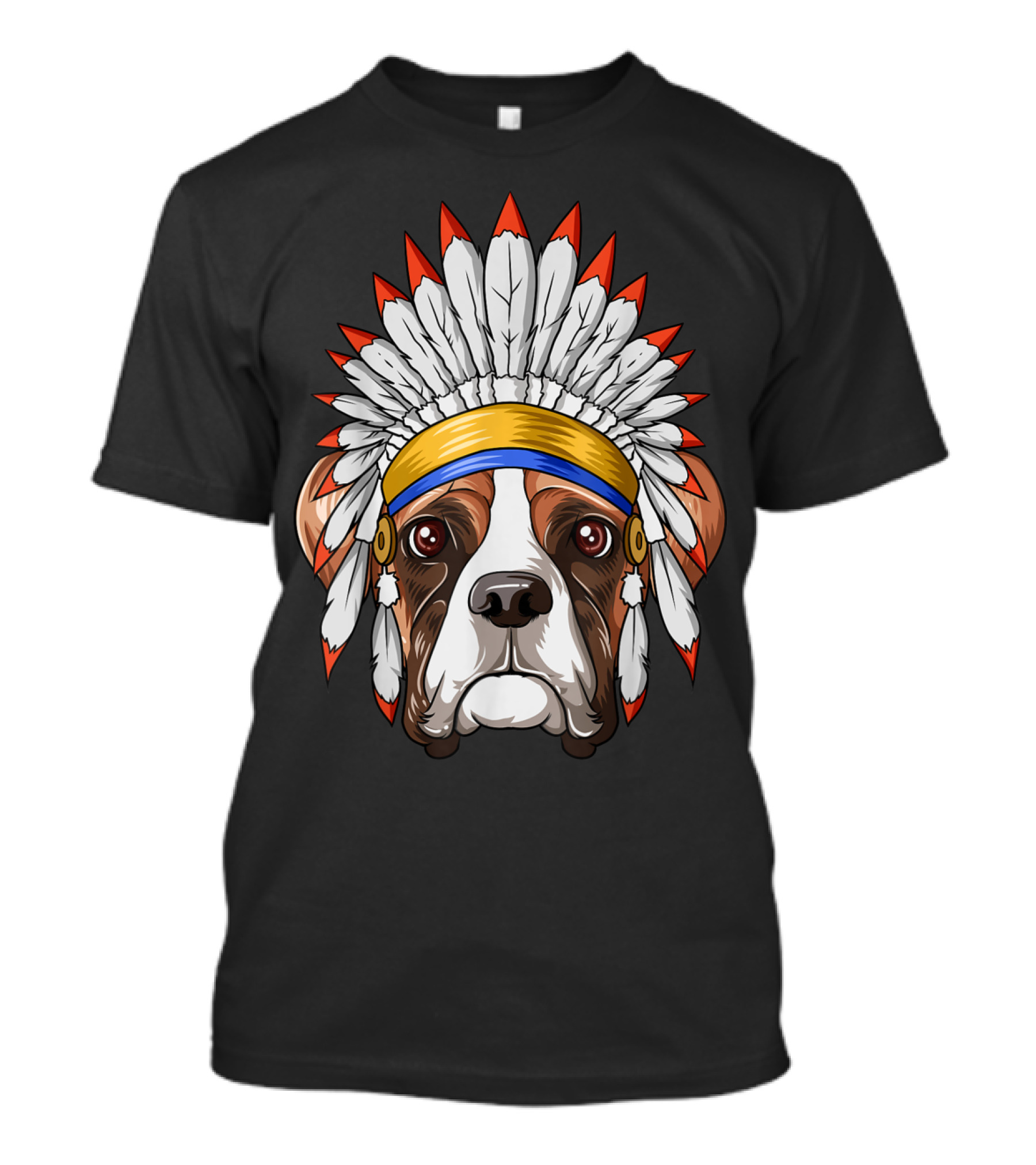 Native American Indian Boxer Dog Feather Headdress T-Shirt