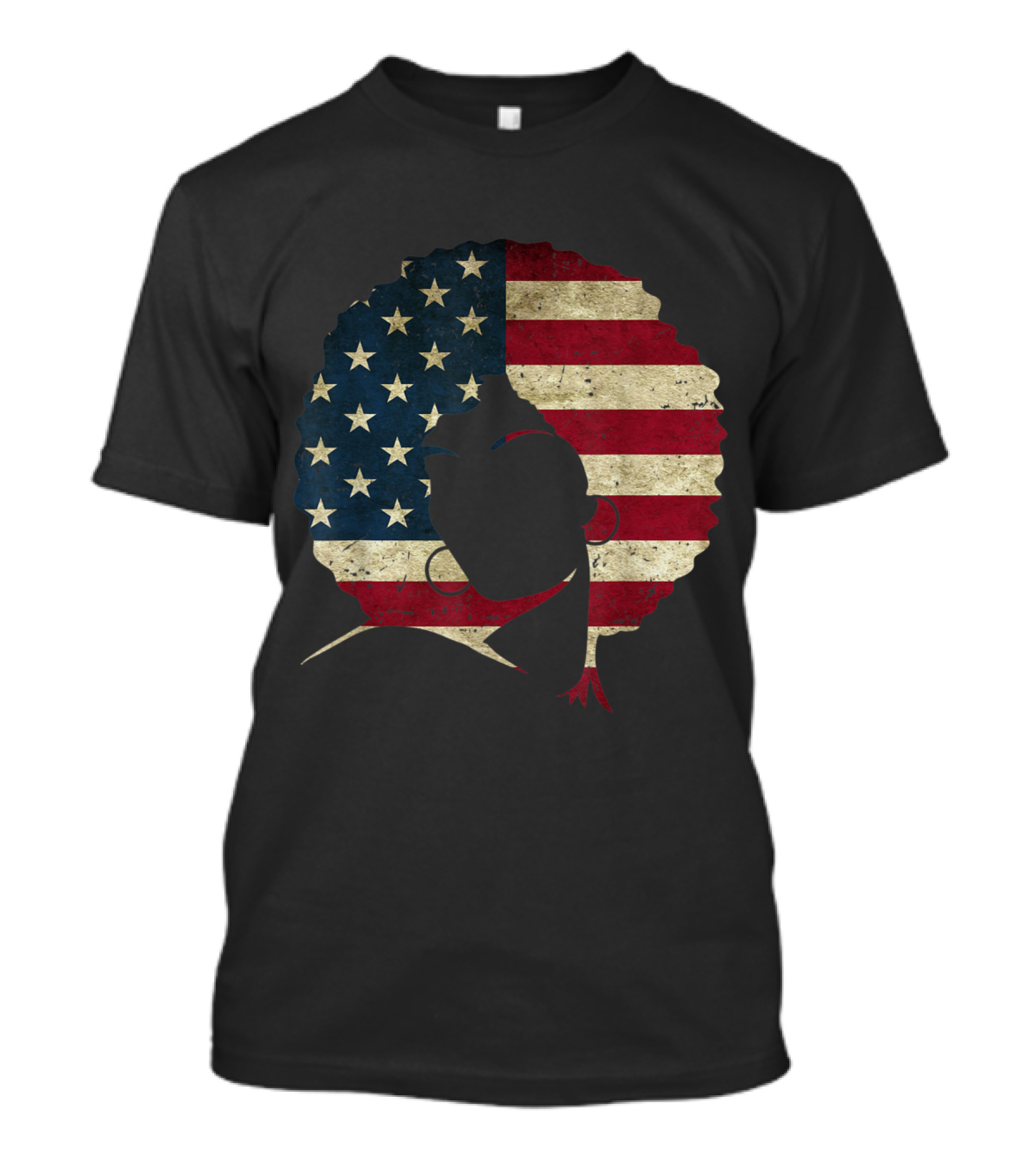 Natural Hair Afro American Flag 4th Of July T-Shirt