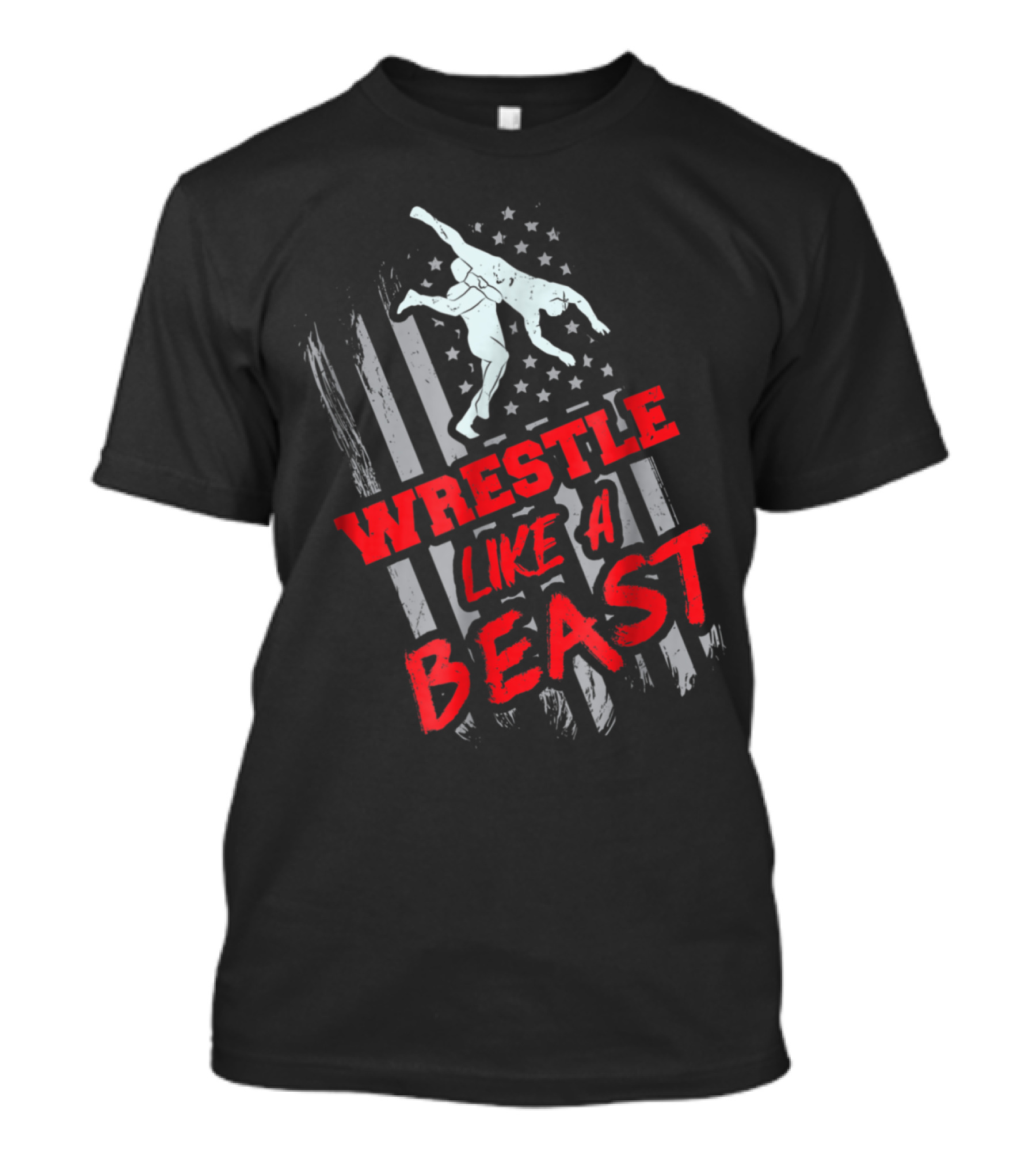 Wrestle Like A Beast Wrestling Funny Wrestler USA Flag T-Shirt