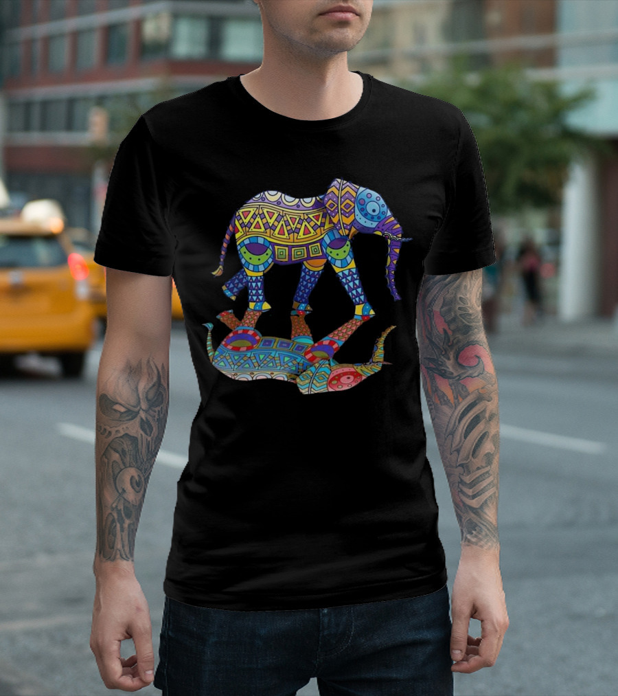 Colorful Indian Elephant Reflection In Geometric Patterns Spring Co T-Shirt