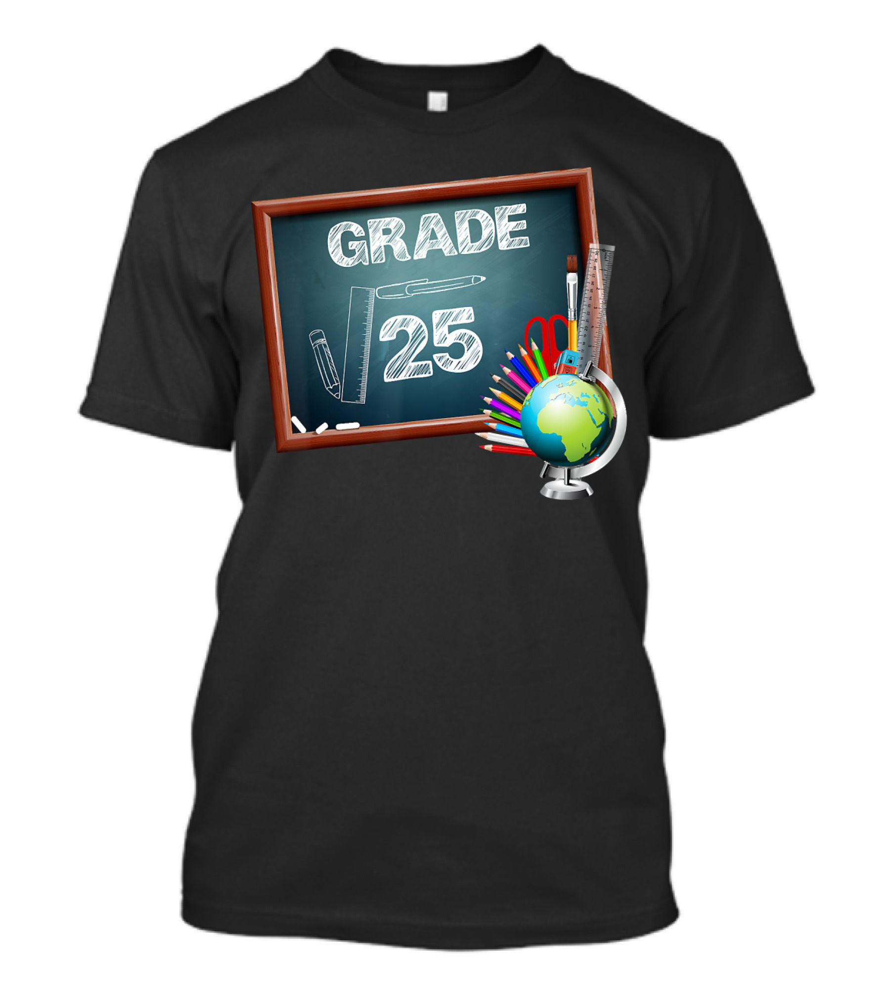 5th Grade Math Square Root Of 25 Globe Pencils Ruler Chalkboard T-Shirt