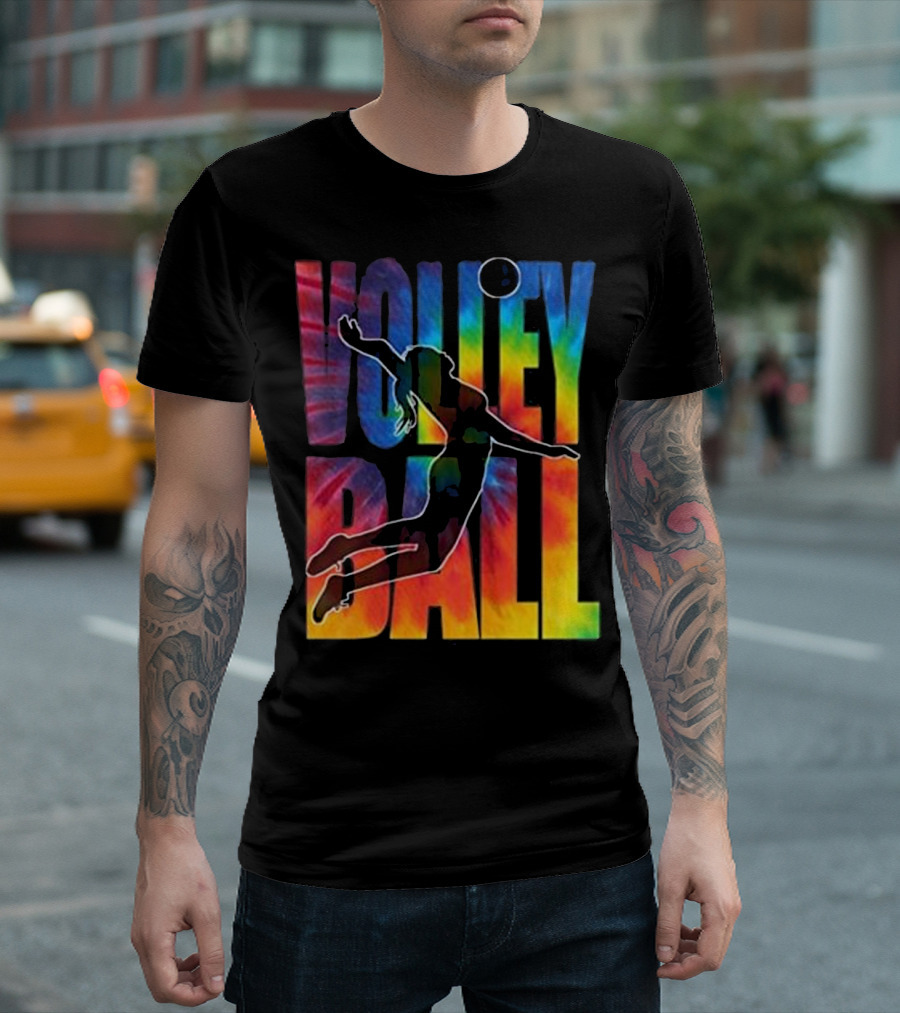 Volleyball Tie Dye Silhouette Rainbow Jumping Player T-Shirt