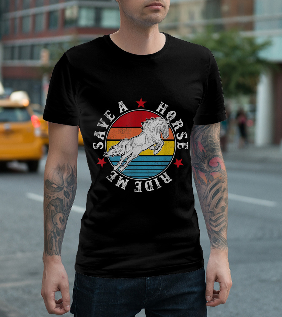 Save A Horse Ride Me Vintage Rainbow Stars T-Shirt