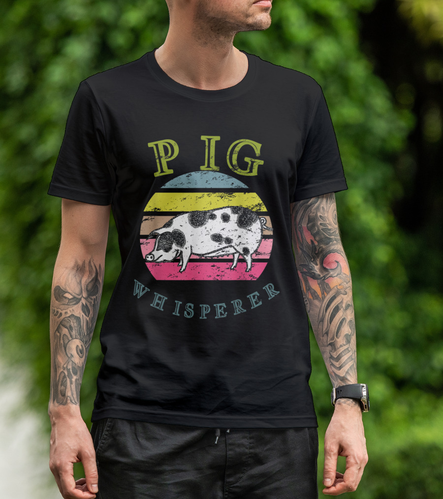 Vintage Pig Whisperer Retro Stripes T-Shirt