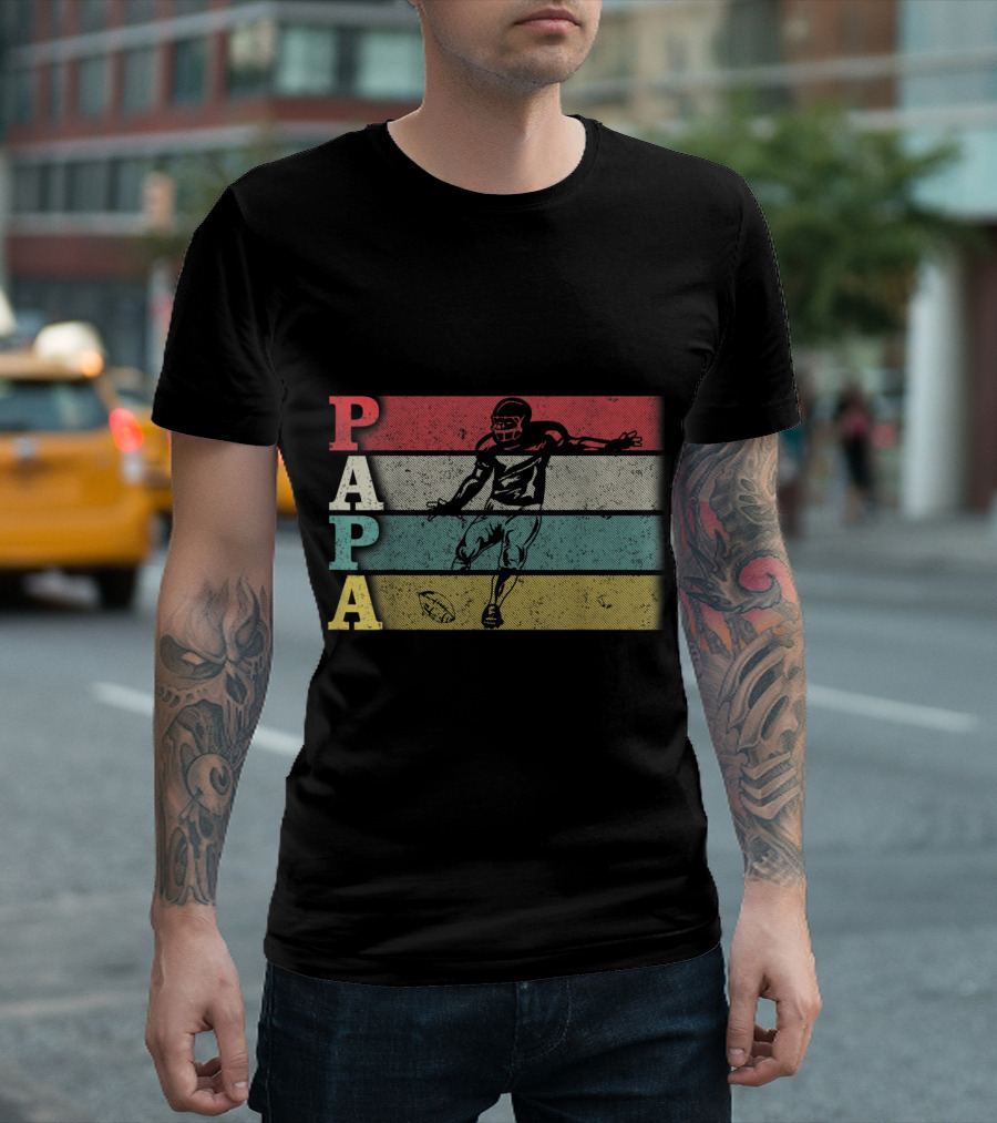 Papa Vintage Football Player Retro Stripes T-Shirt