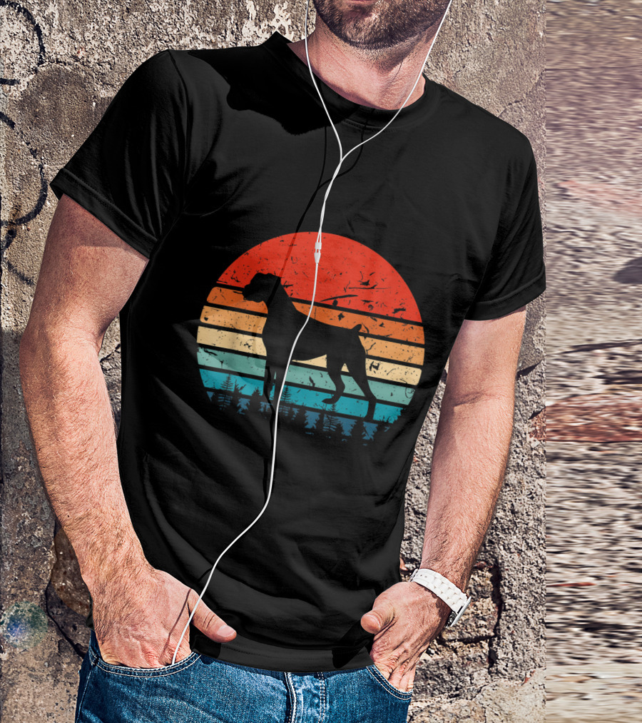 Vintage Boxer Silhouette Retro Sunset Stripes Forest Scene T-Shirt