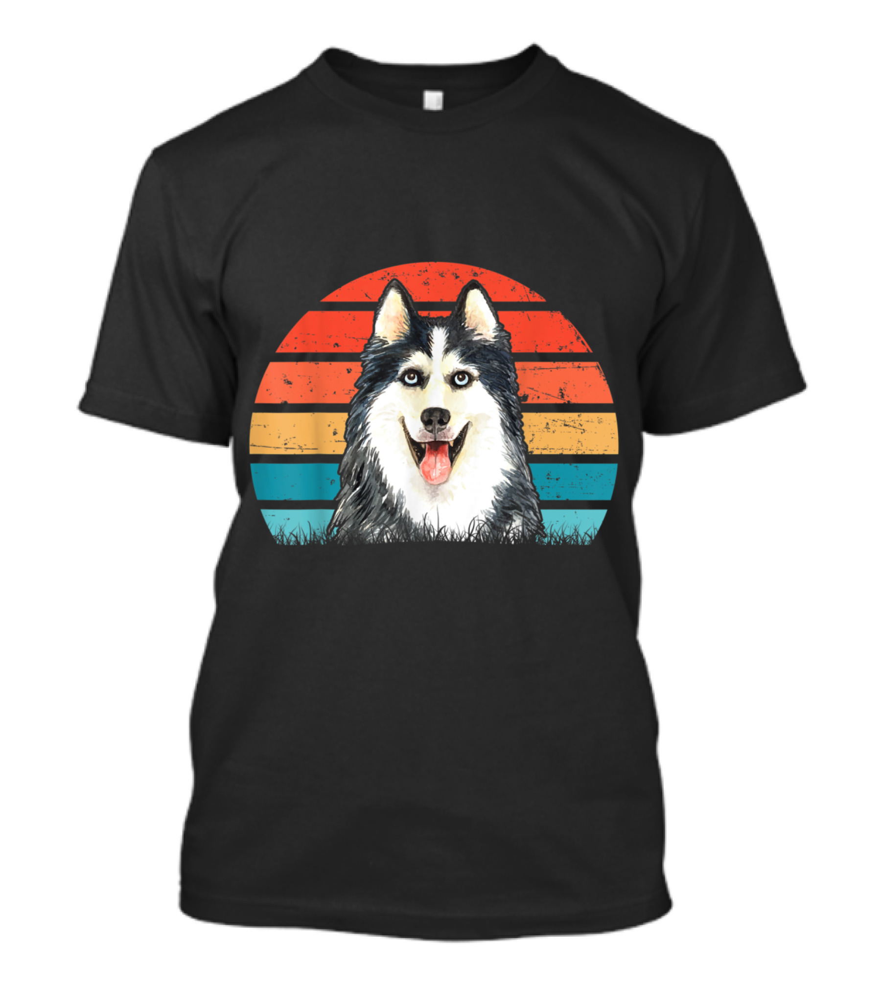 Vintage Siberian Husky Dog Love Retro Sunset Stripes T-Shirt