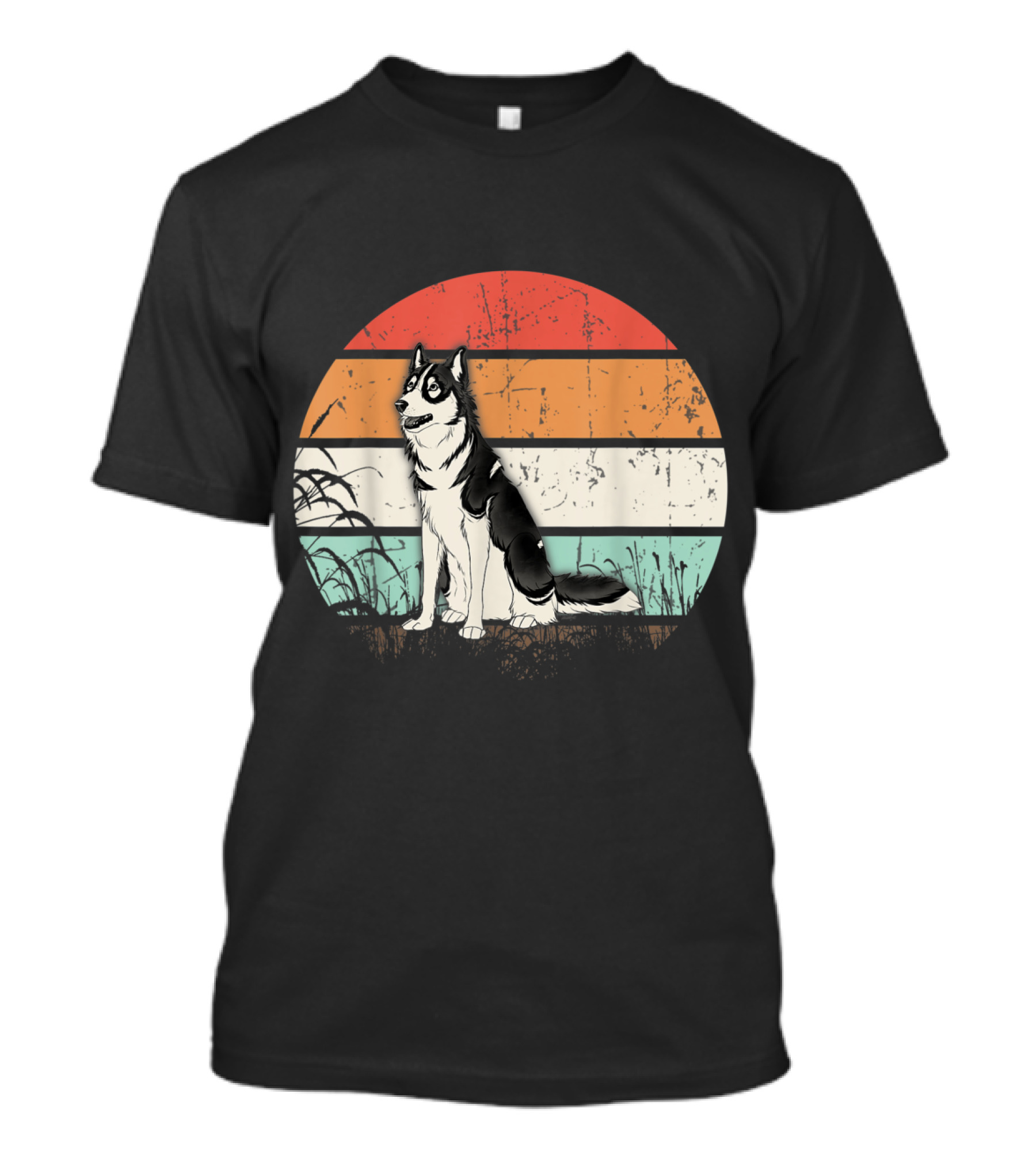 Vintage Siberian Husky Retro Sunset Stripe T-Shirt