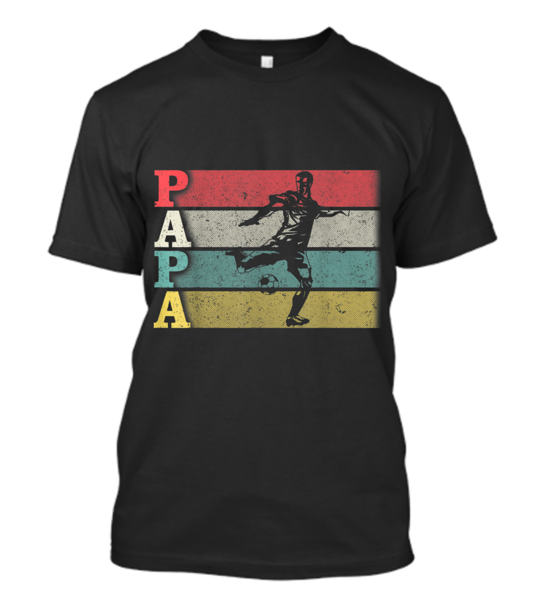 Vintage Soccer Papa With Retro Stripes And Football Player T-Shirt