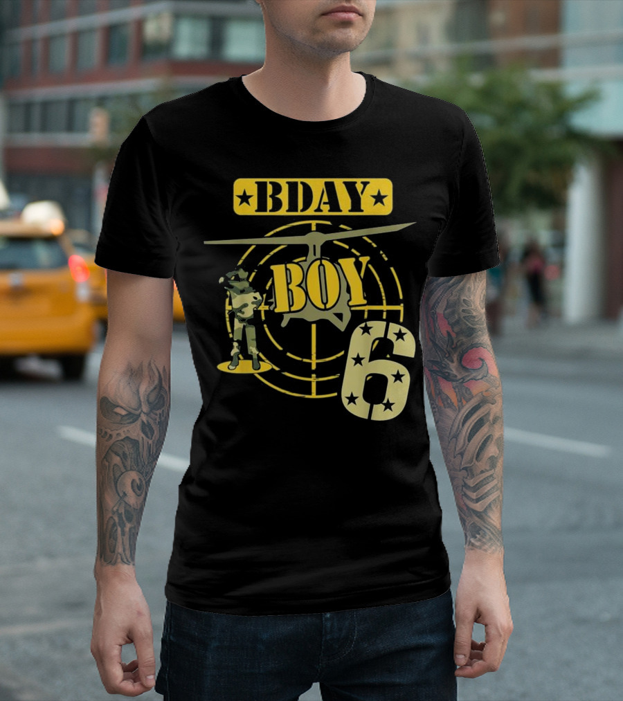 BDAY Boy 6 Camouflage Helicopter Theme Six Years Old T-Shirt