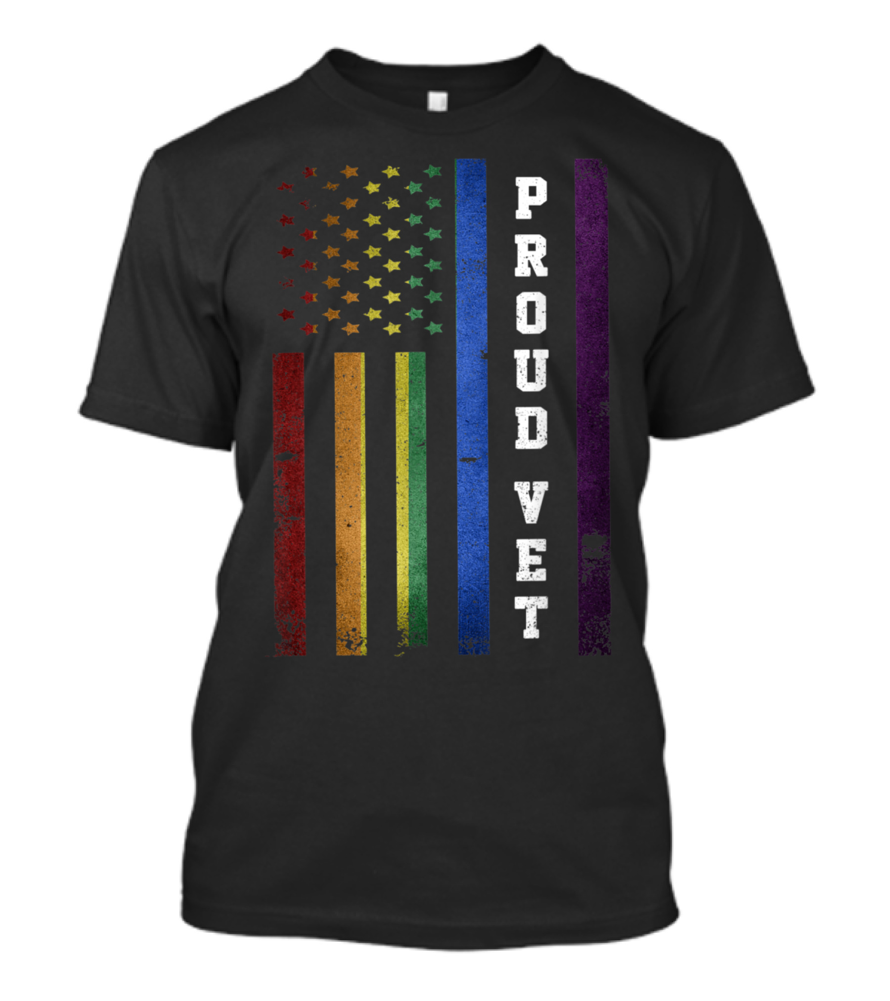 Proud Vet Rainbow USA Flag Stars T-Shirt