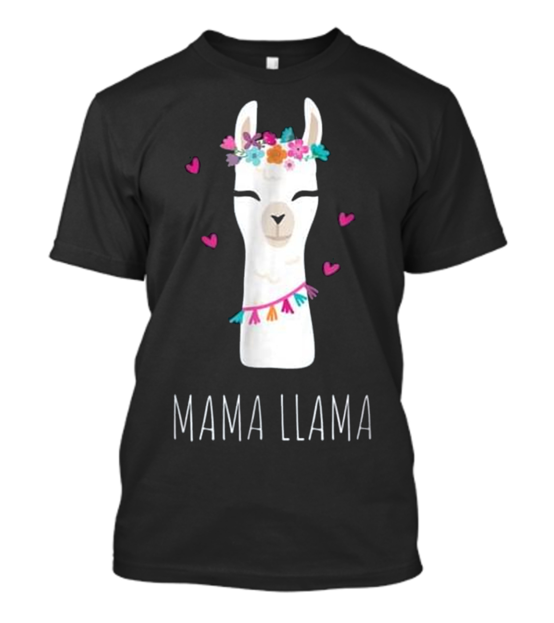 Mama Llama Flower Crown And Tassels With Hearts T-Shirt
