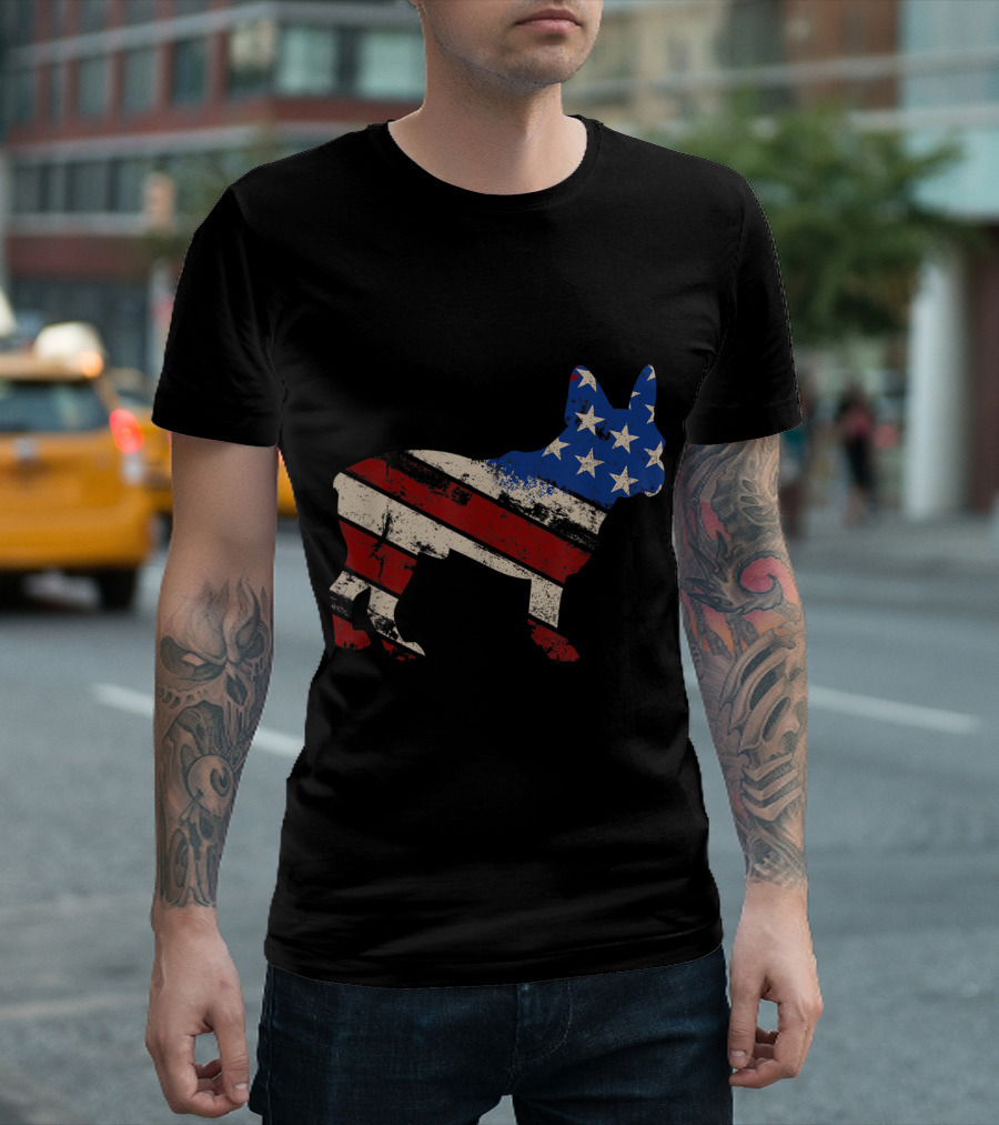 Vintage USA American Flag French Bulldog T-Shirt