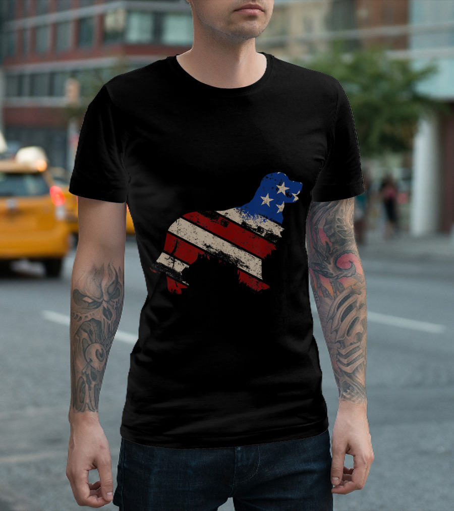 USA Flag Golden Retriever Vintage T-Shirt