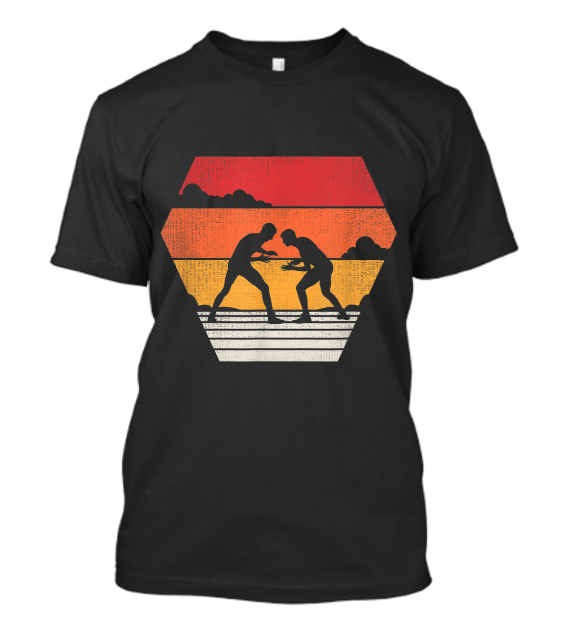 Wrestling Vintage 70s 80s Style Retro Silhouette Sunset T-Shirt