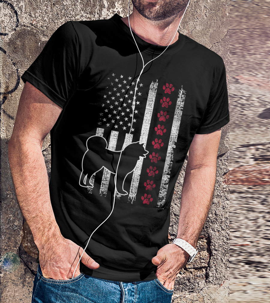 Vintage USA Patriotic American Flag Dog Paw Prints T-Shirt