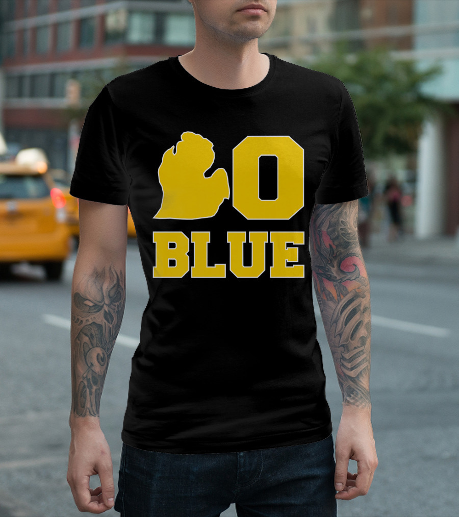 Go Blue With Football In The State Golden Michigan Outline T-Shirt