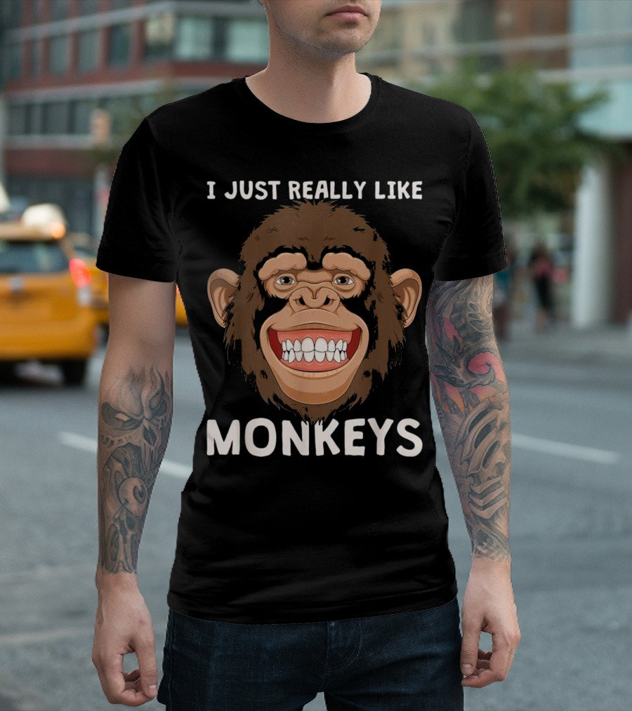 I Just Really Like Monkeys Face Grinning Cartoon T-Shirt
