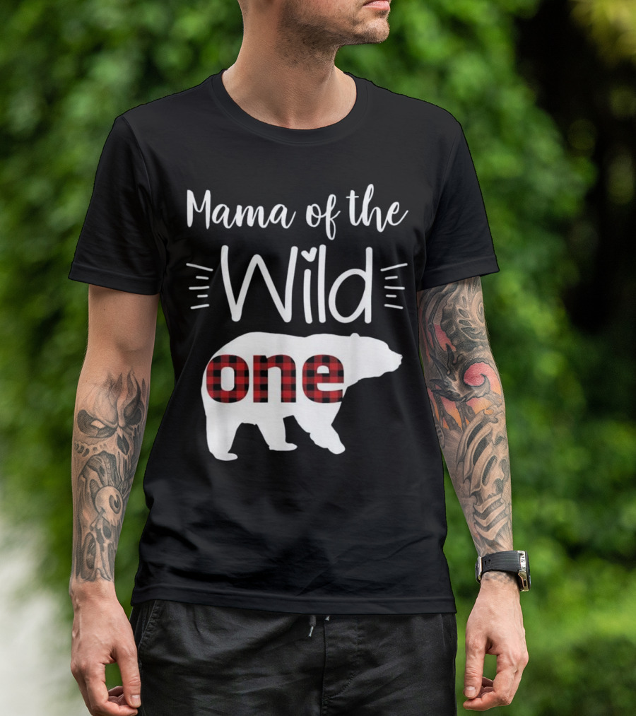 Mama Of The Wild One Bear Lumberjack Plaid T-Shirt