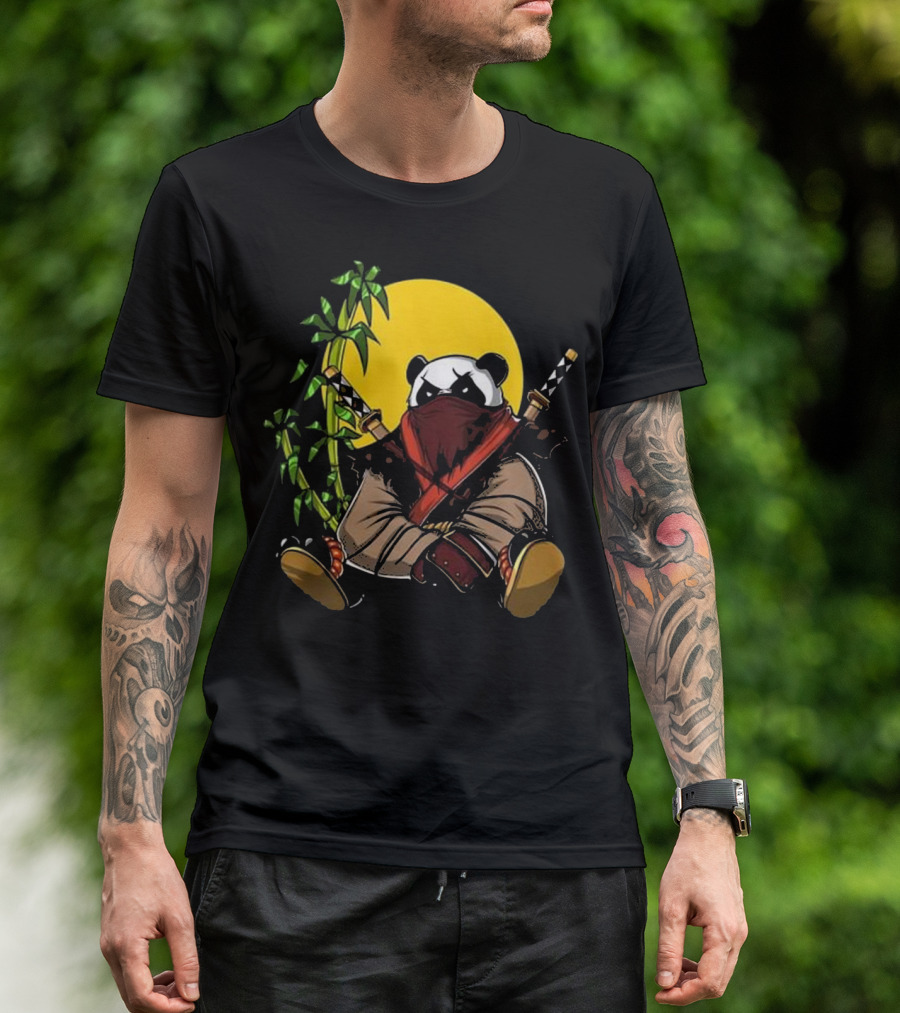 Panda Bear Ninja Samurai Martial Arts Karate With Bamboo And Swords T-Shirt