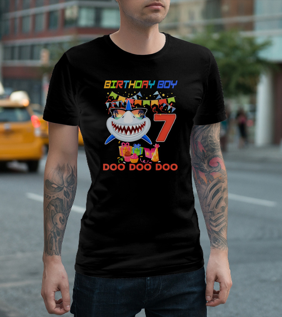 Birthday Boy Shark 7 Doo Doo Doo Party T-Shirt