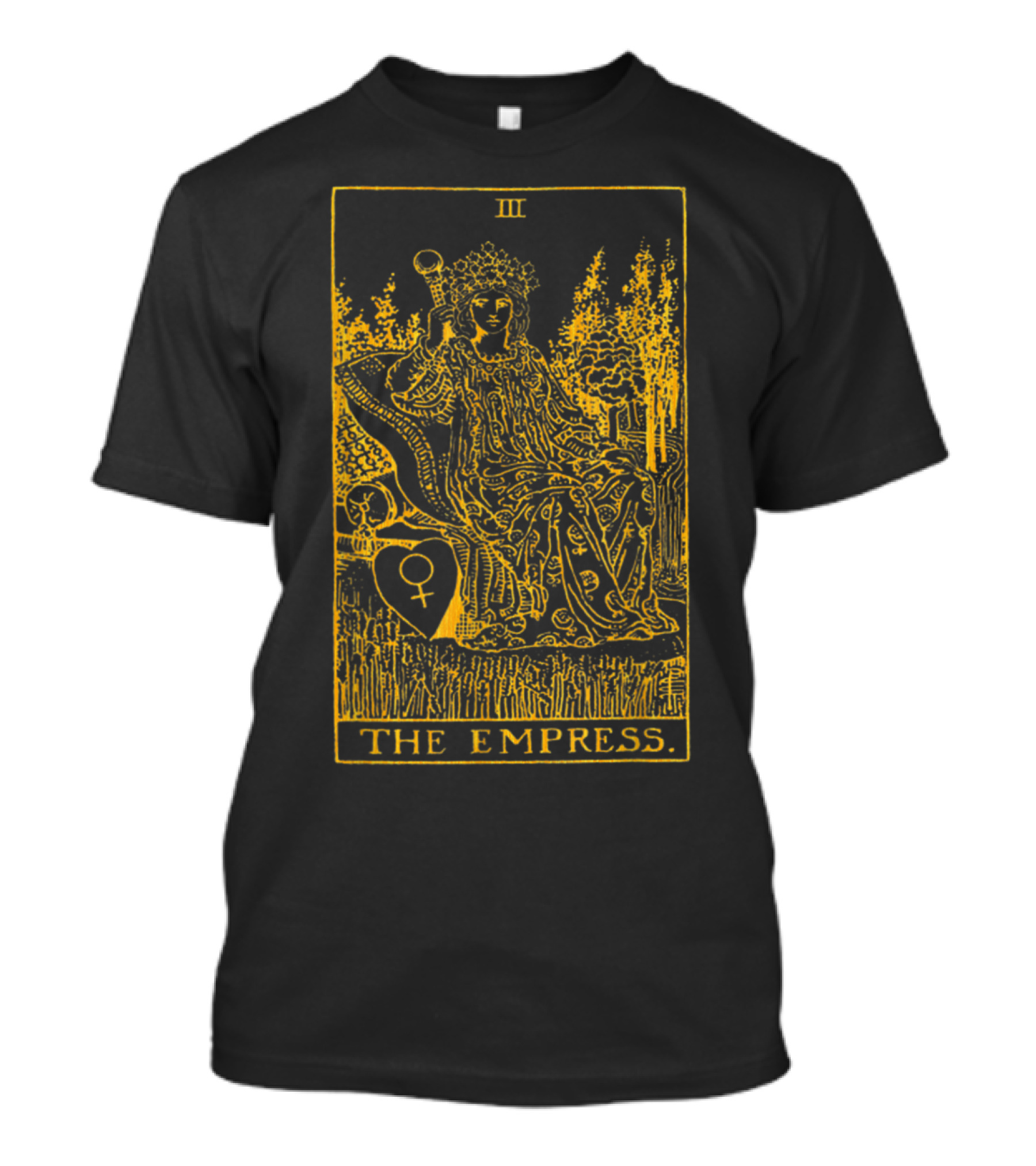 III The Empress Gold Tarot Card Venus Symbol Forest Throne T-Shirt