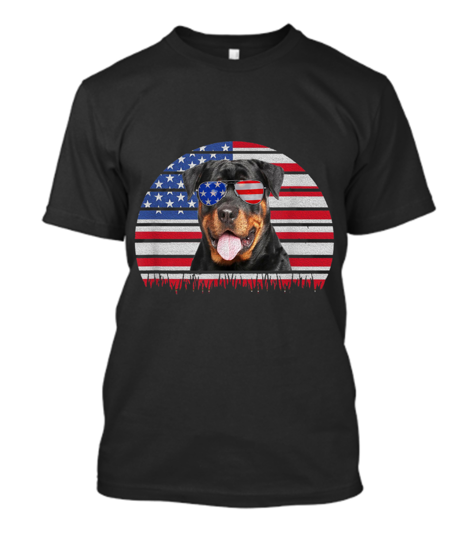 Rottweiler Wearing American Flag Sunglasses With Vintage US Flag Background T-Shirt