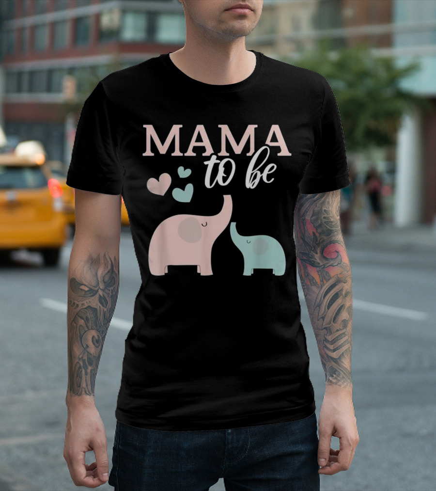 Mama To Be Elephant with Hearts Pregnancy Announcement T-Shirt