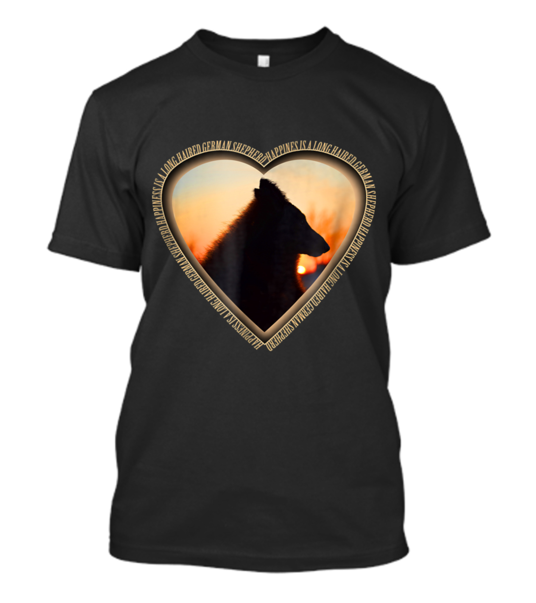 WuffStar Heart Silhouette Happiness Is A Long Haired German Shepherd T-Shirt