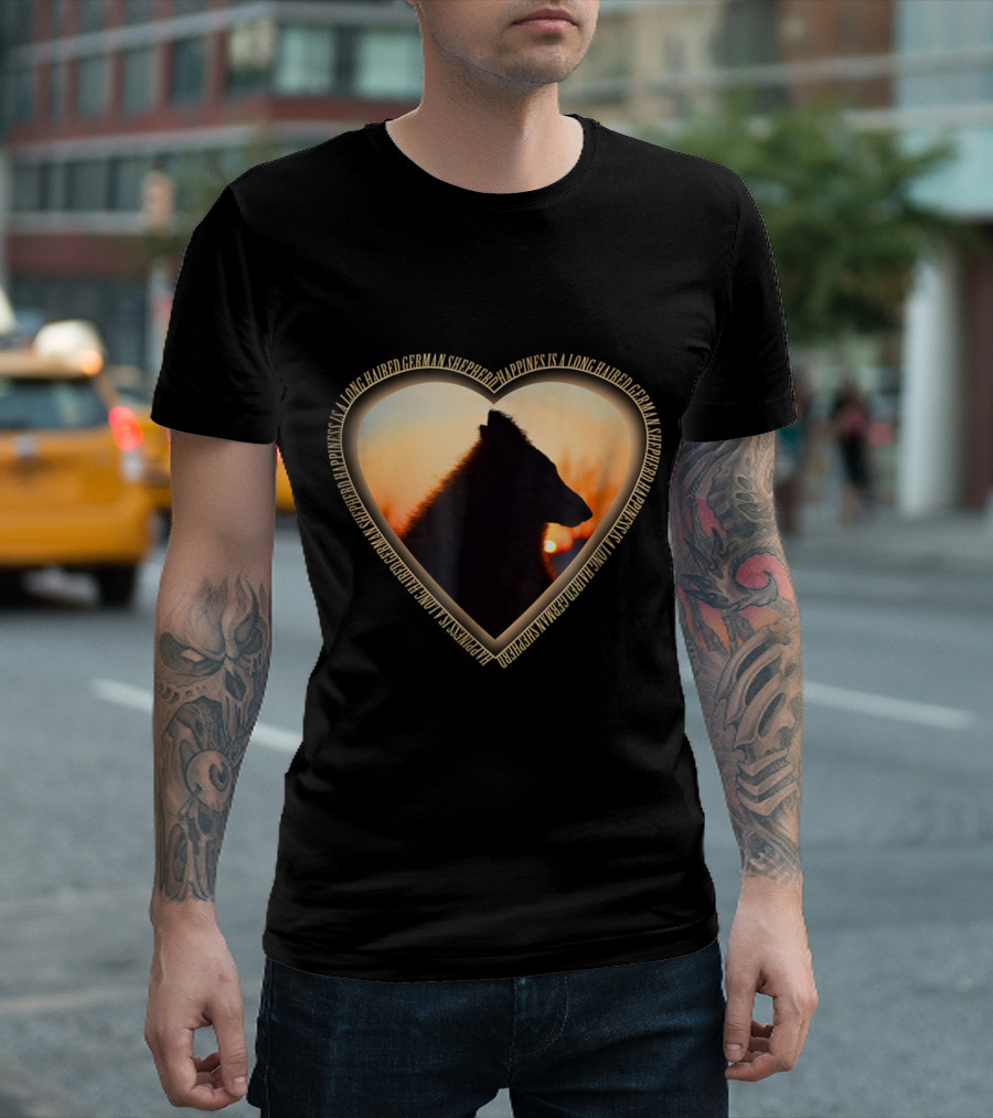 WuffStar Heart Silhouette Happiness Is A Long Haired German Shepherd T-Shirt