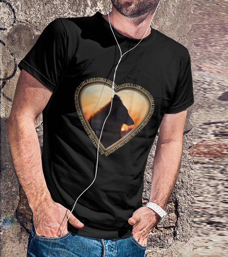 WuffStar Heart Silhouette Happiness Is A Long Haired German Shepherd T-Shirt