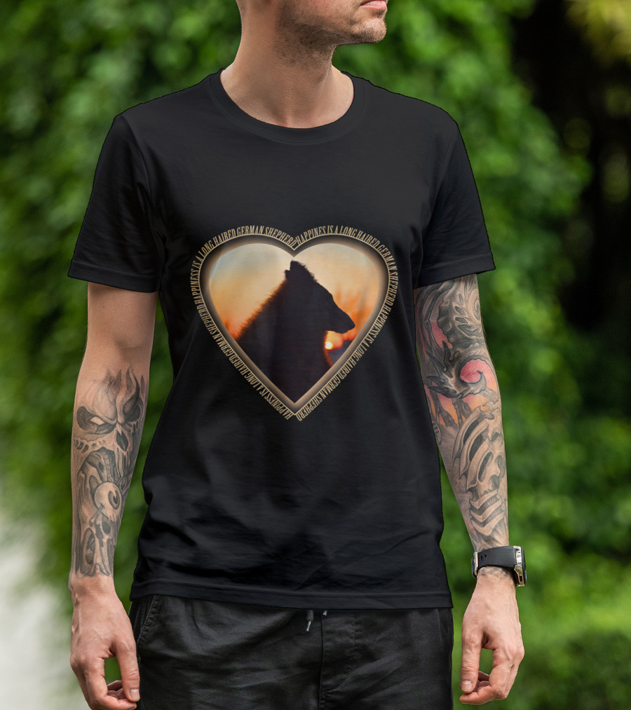 WuffStar Heart Silhouette Happiness Is A Long Haired German Shepherd T-Shirt