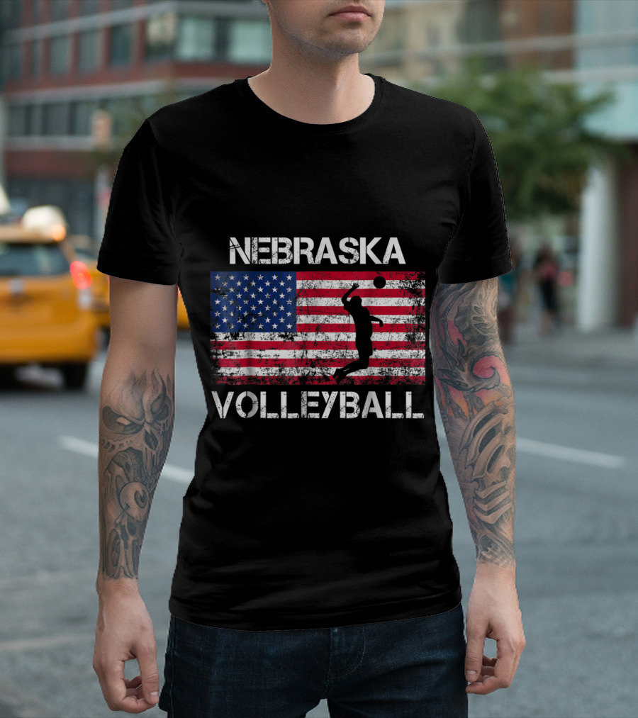 Nebraska Volleyball American Flag and Player T-Shirt