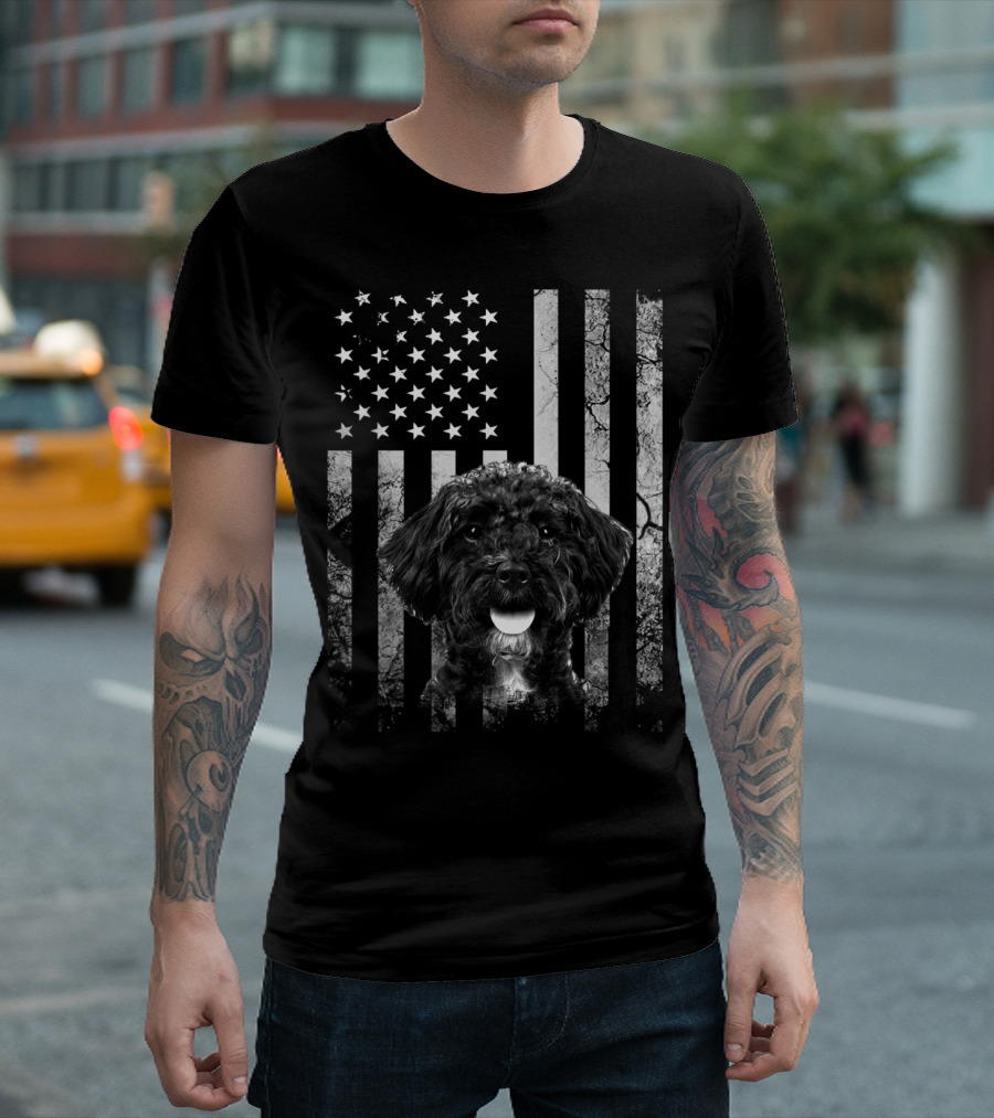 Schnoodle American Flag 4th of July Celebration Dog T-Shirt