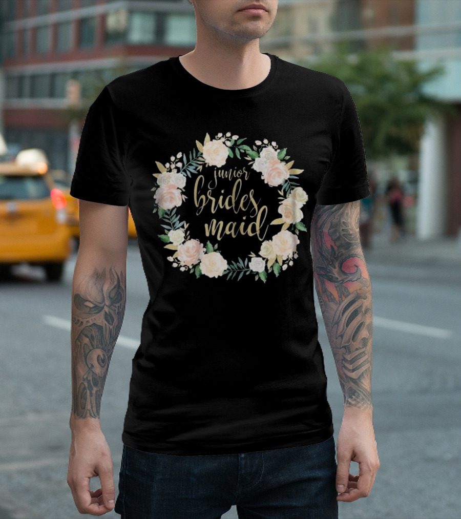 Junior Bridesmaid Blush and Gold Floral Wreath T-Shirt
