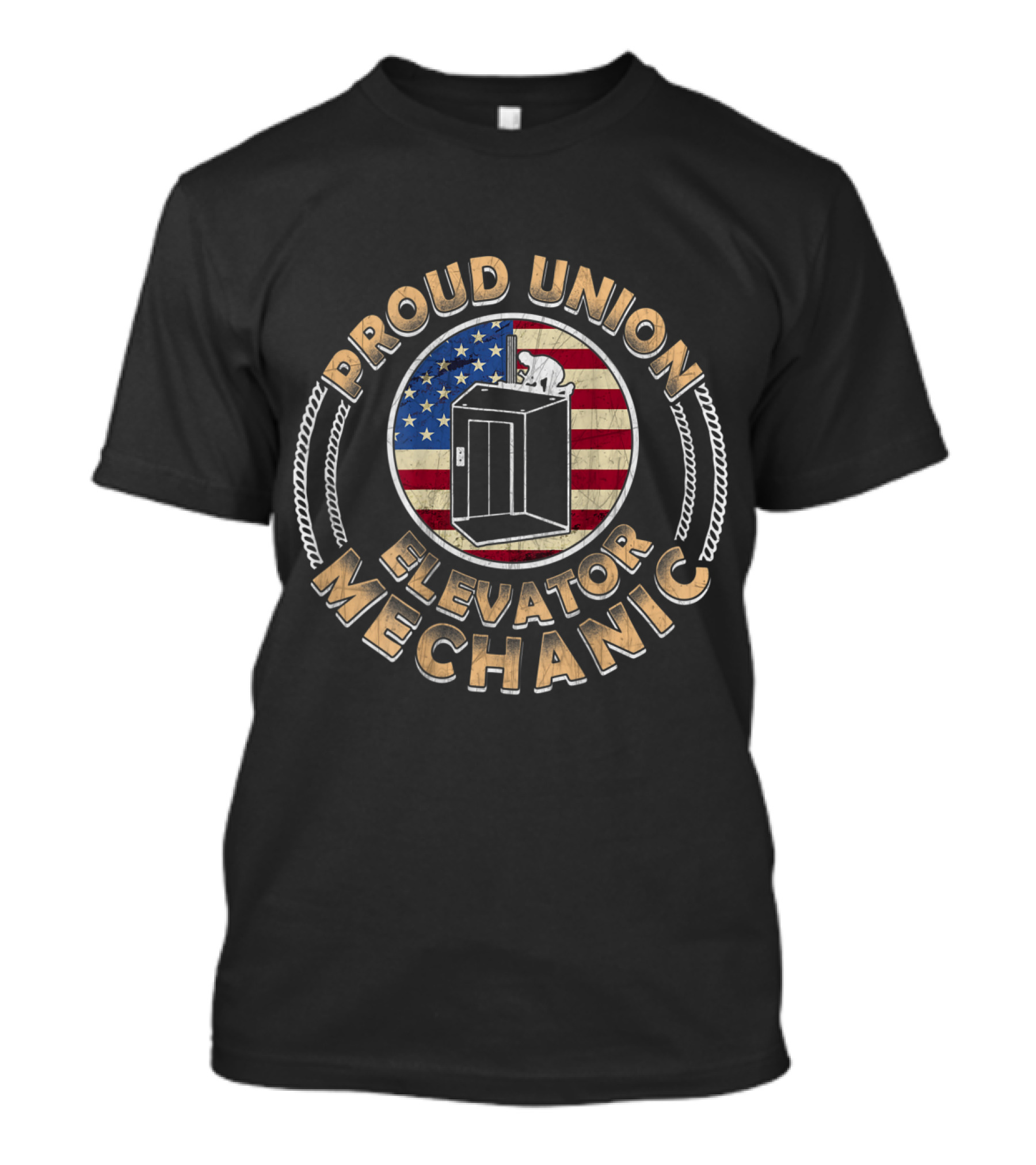 Proud Union Elevator Mechanic American Flag Background T-Shirt