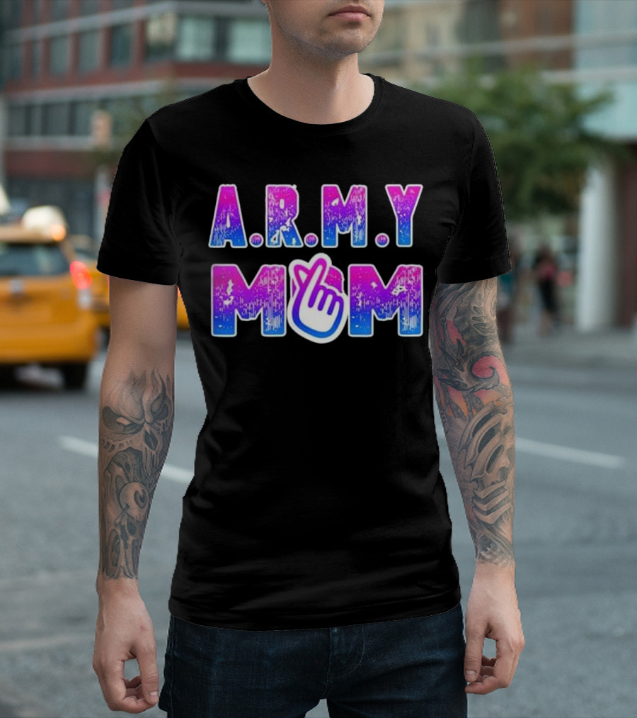 A.R.M.Y MOM Cool and Fun BTS Kpop Mother's Finger Heart T-Shirt