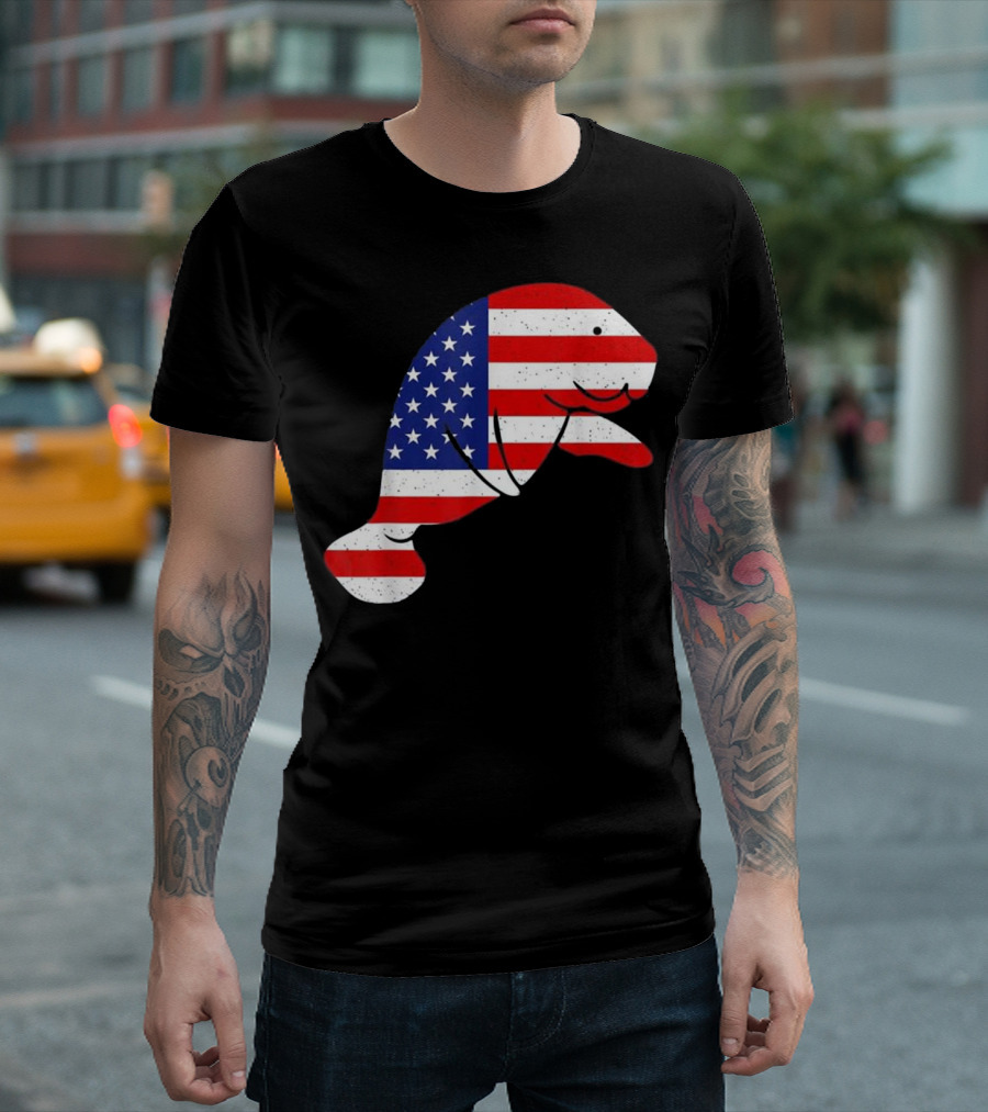 Manatee 4th of July American Flag USA T-Shirt
