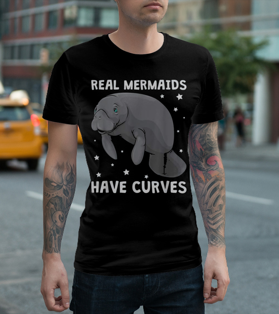 Real Mermaids Have Curves Manatee With Stars T-Shirt
