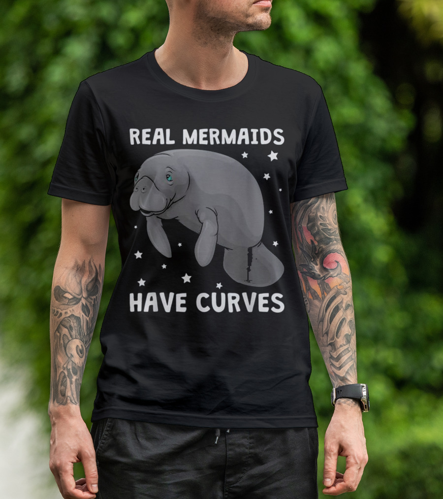 Real Mermaids Have Curves Manatee With Stars T-Shirt