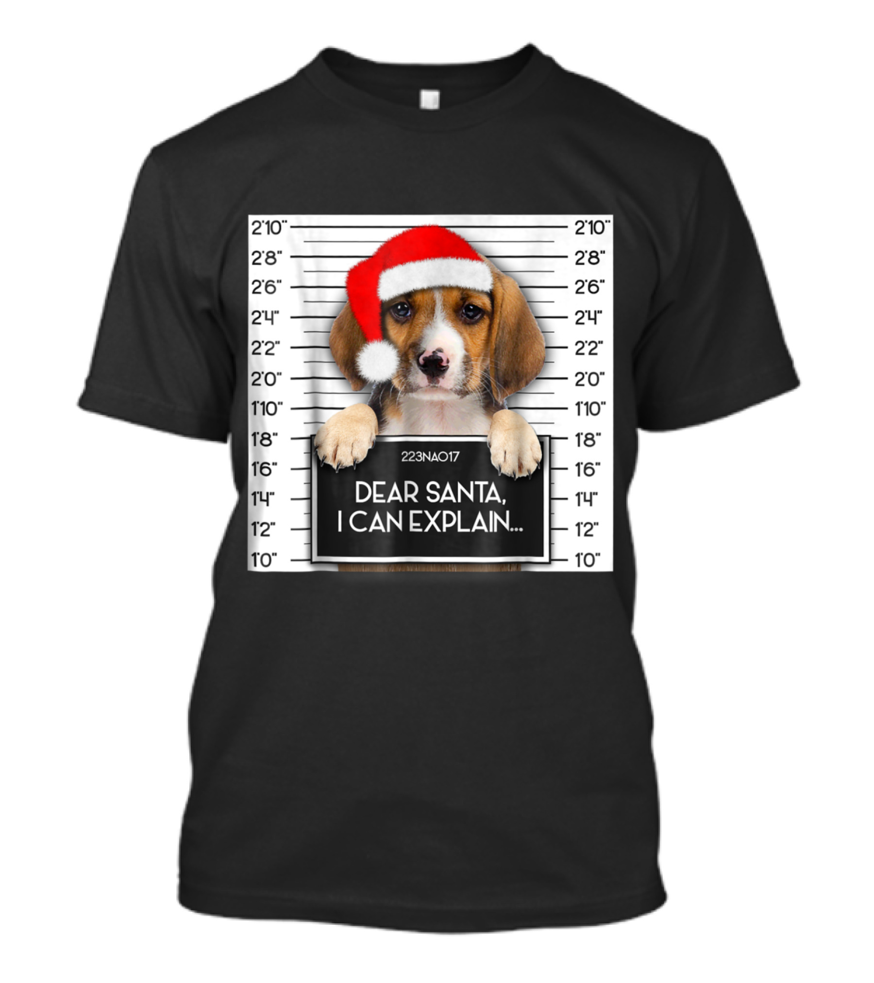 Dear Santa I Can Explain Beagle Santa Hat Dog Mugshot Xmas Cute Beagle Lover T-Shirt