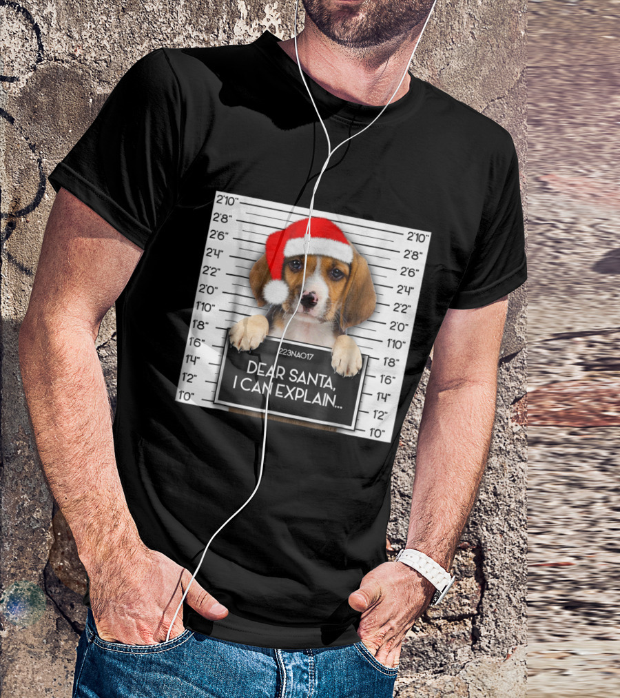 Dear Santa I Can Explain Beagle Santa Hat Dog Mugshot Xmas Cute Beagle Lover T-Shirt