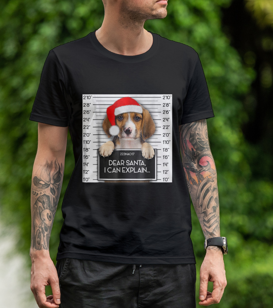 Dear Santa I Can Explain Beagle Santa Hat Dog Mugshot Xmas Cute Beagle Lover T-Shirt