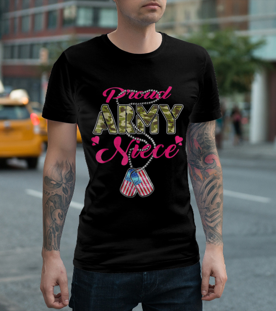 Proud Army Niece Camo Letters Heart Dog Tags T-Shirt